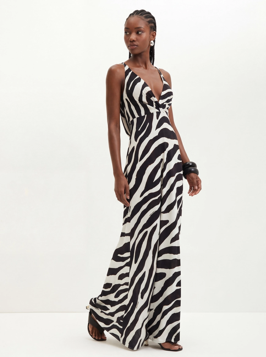 Vestido Longo Sereia Com Amarração Estampado Estampados 3