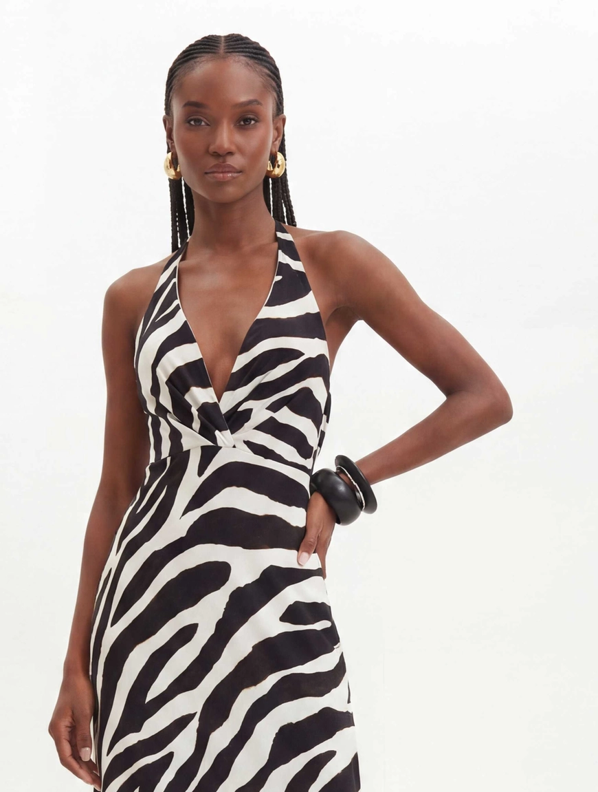 Vestido Longo Sereia Com Amarração Estampado Estampados 4