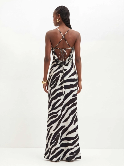 Vestido Longo Sereia Com Amarração Estampado
