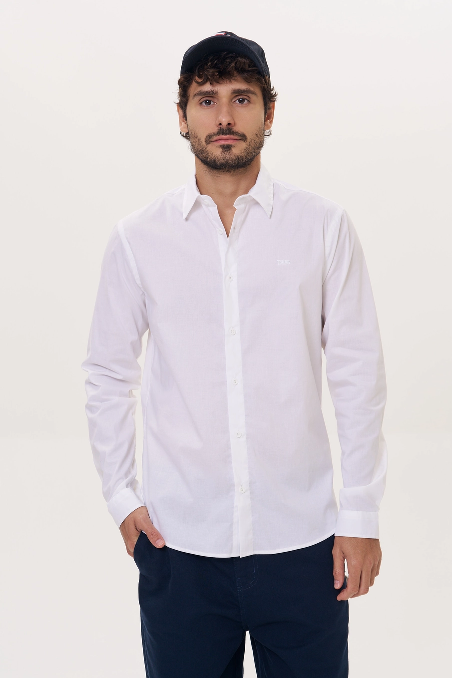 Camisa Masculina Slim Fit Manga Longa - Casual Branco 2