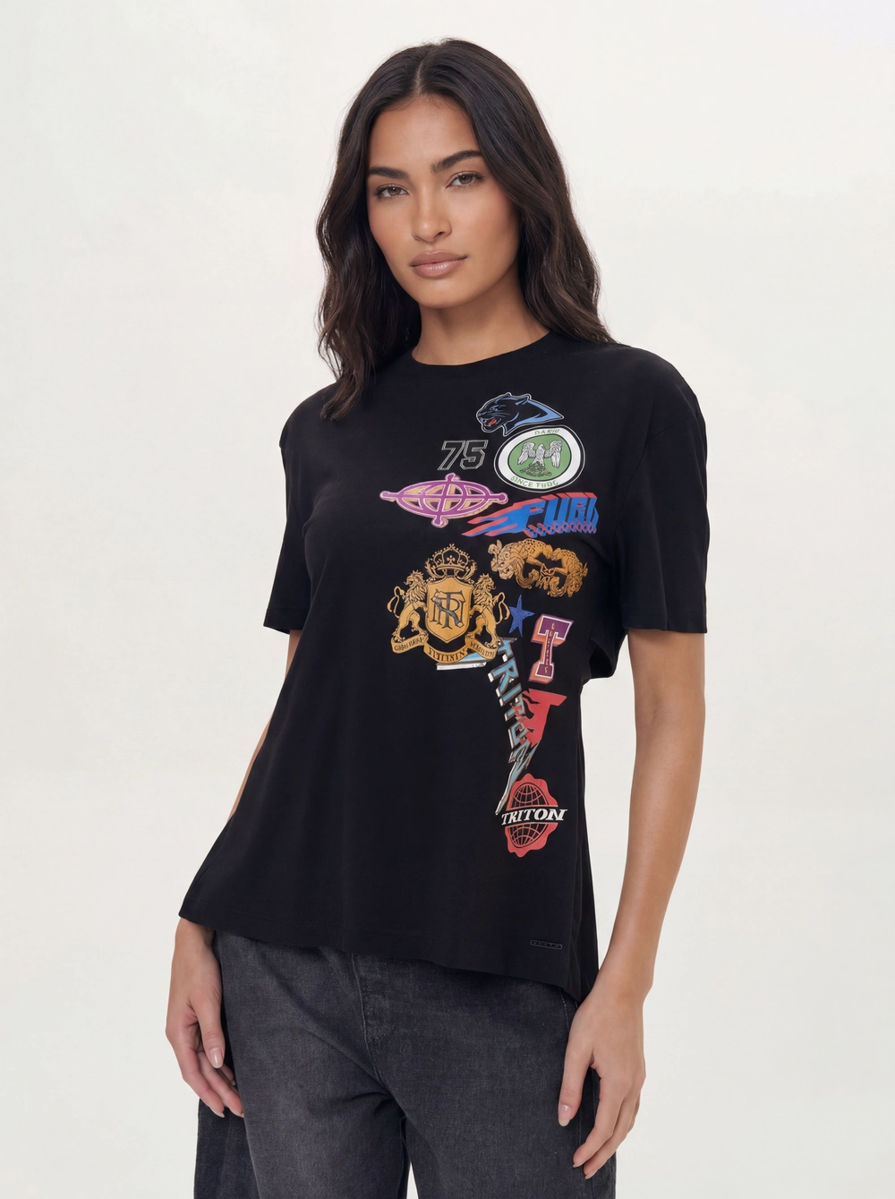 Camiseta Oversized Estampada Com Amarração Preto 2