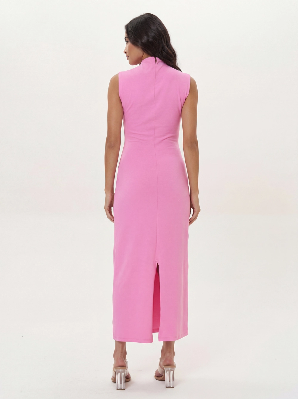 Vestido Midi Comfort Gola Alta Rosa Gracioso 3