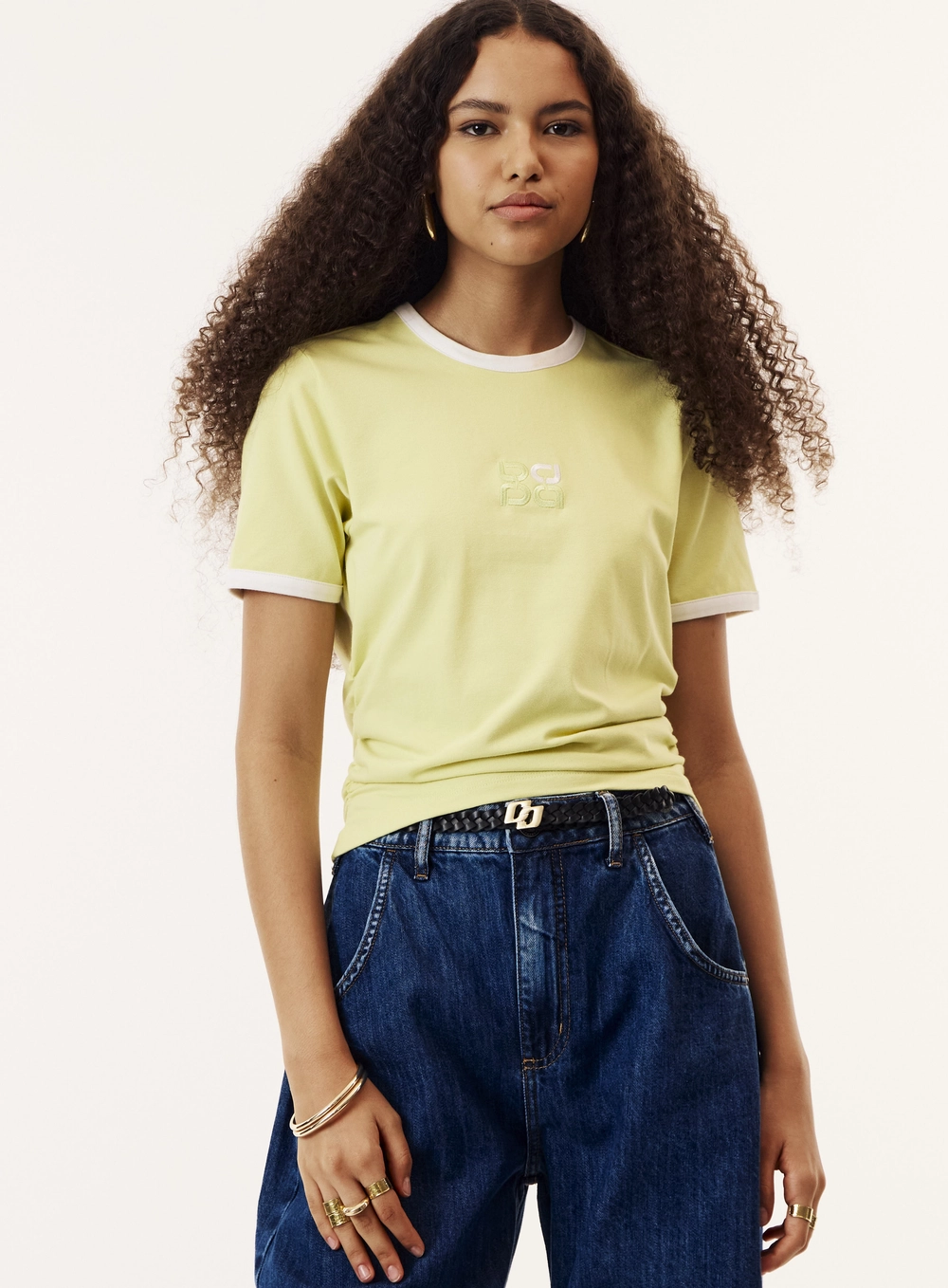 Camiseta Reta Drapeada Com Bordado Feminina Verde