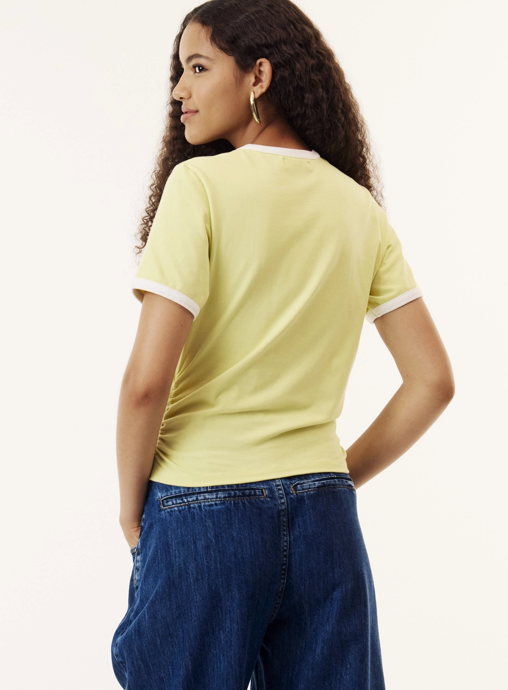 Camiseta Reta Drapeada Com Bordado Feminina Verde