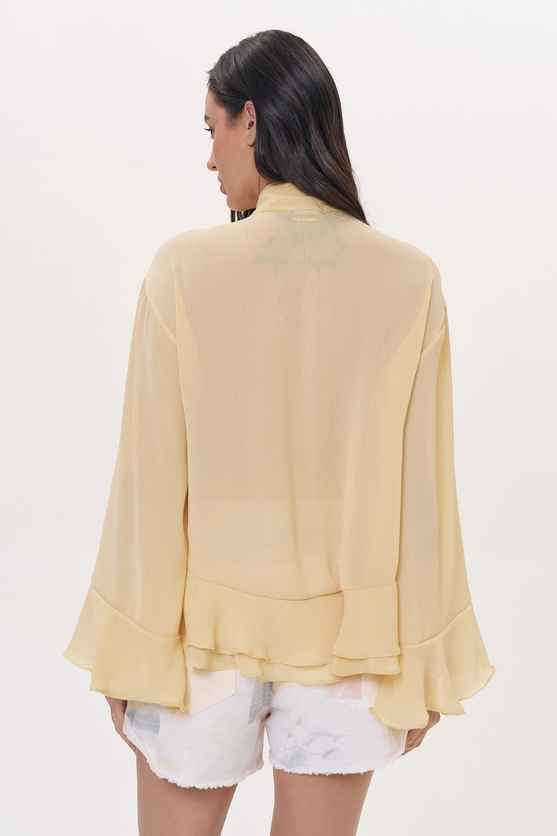Blusa Feminina Fluida Com Amarração Bege 3