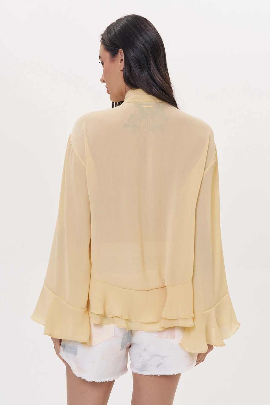 Blusa Feminina Fluida Com Amarração Bege 3
