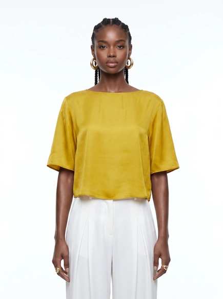 Camiseta Feminina Square Boxy Acetinada Cropped