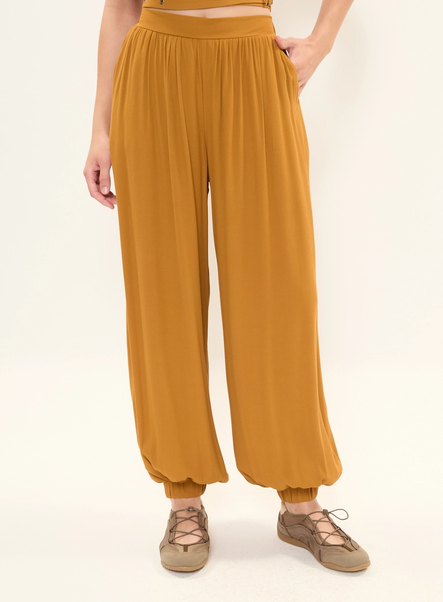 Calça Feminina Aladin Cintura Média Com Pregas Marrom 3