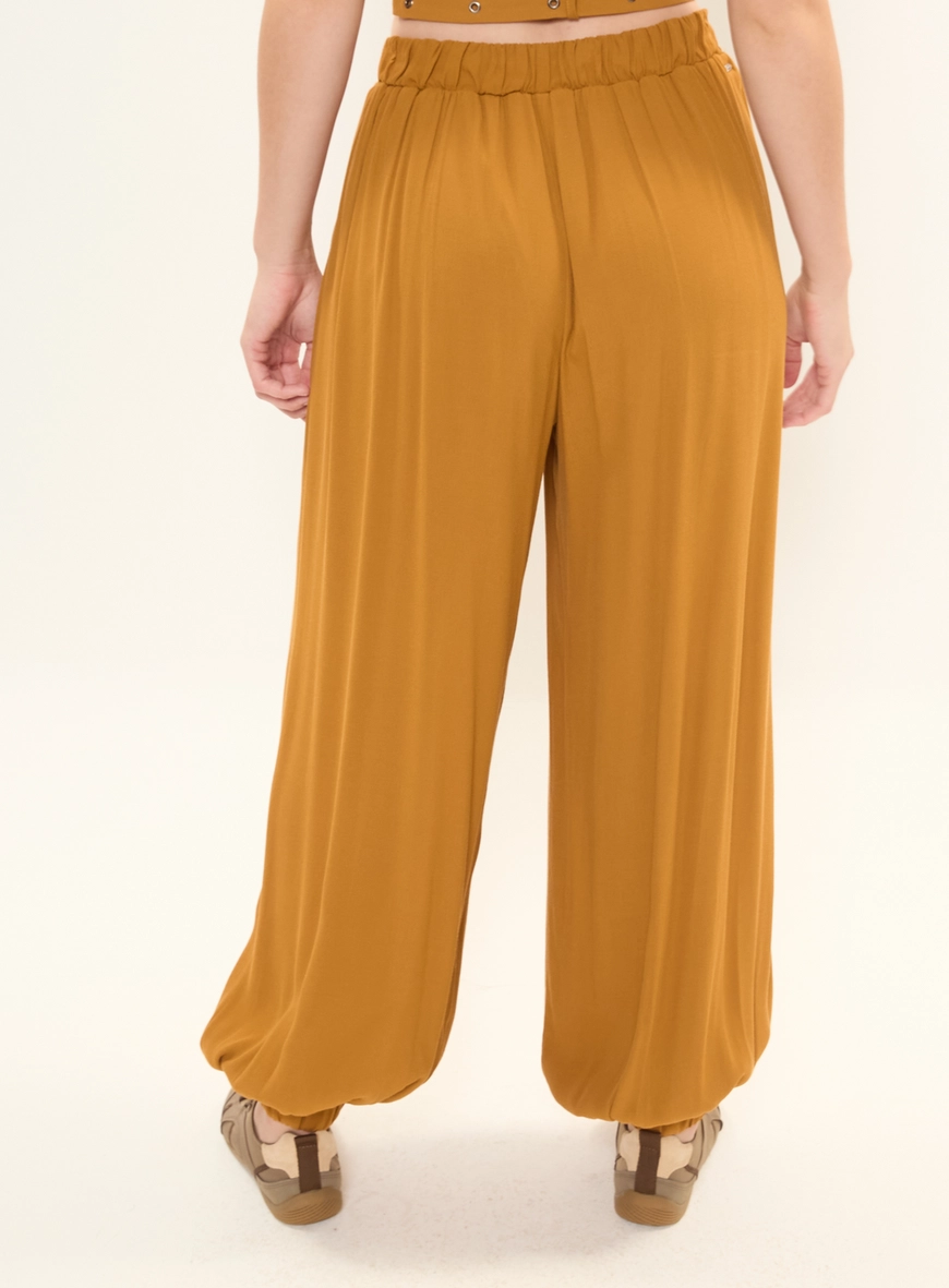 Calça Feminina Aladin Cintura Média Com Pregas Marrom 4