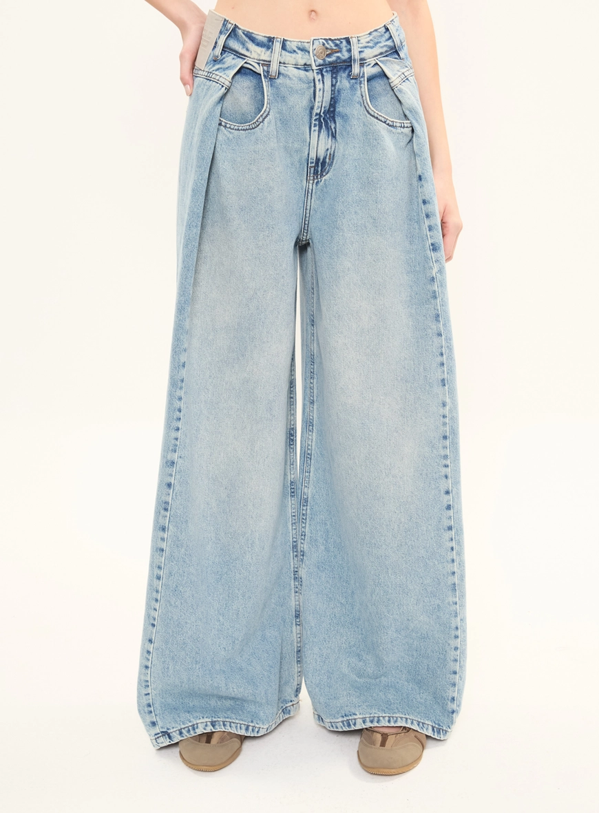 Calça Jeans Pantalona Super Loose Com Pregas Índigo 3