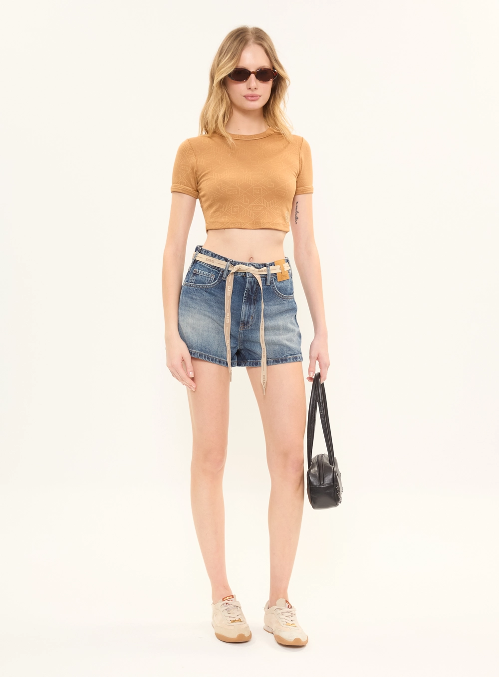 Short Jeans Regular Cintura Média Com Cadarço Índigo 1