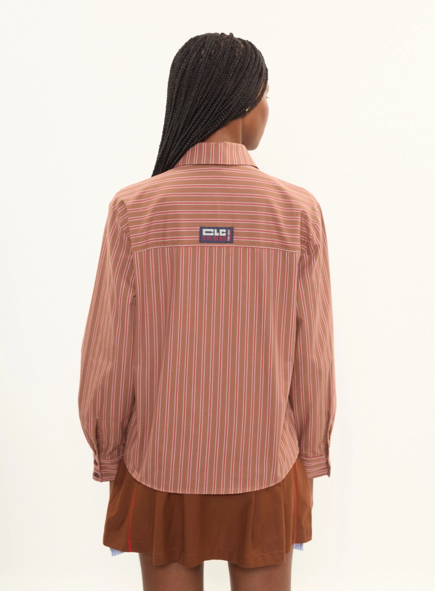 Camisa Feminina Oversized Listrada Com Gravata Estampados 2
