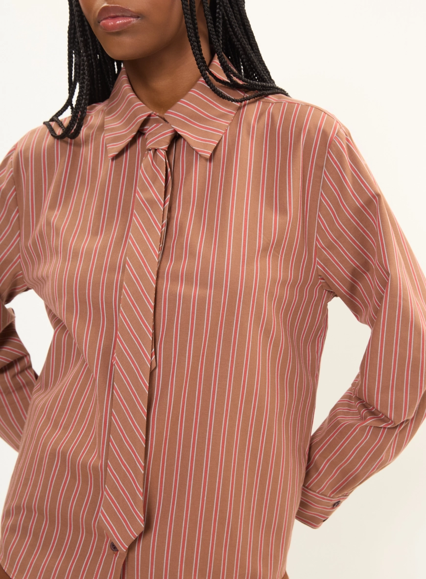 Camisa Feminina Oversized Listrada Com Gravata Estampados 3