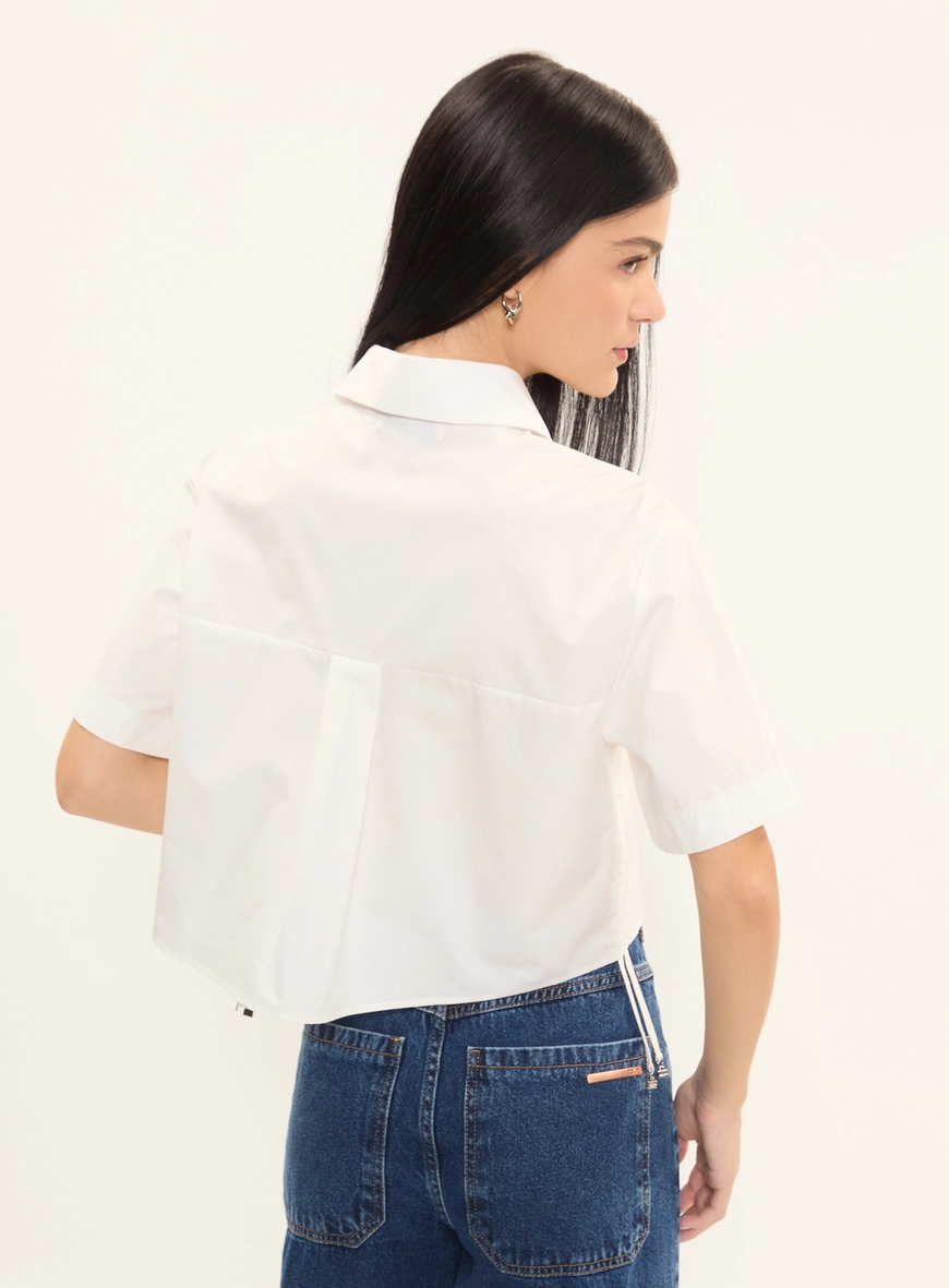 Camisa Cropped Manga Curta Com Amarração Lateral Off Shell 2