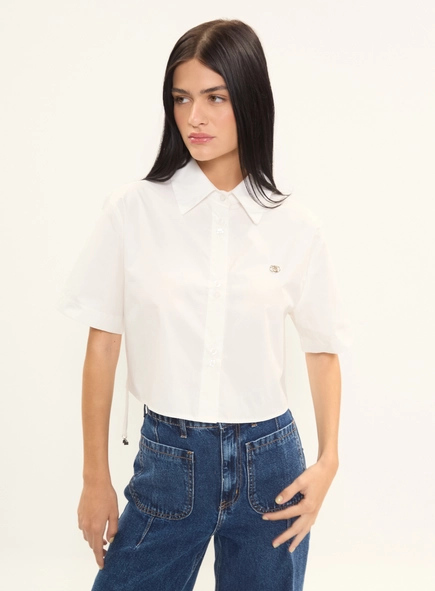 Camisa Cropped Manga Curta Com Amarração Lateral