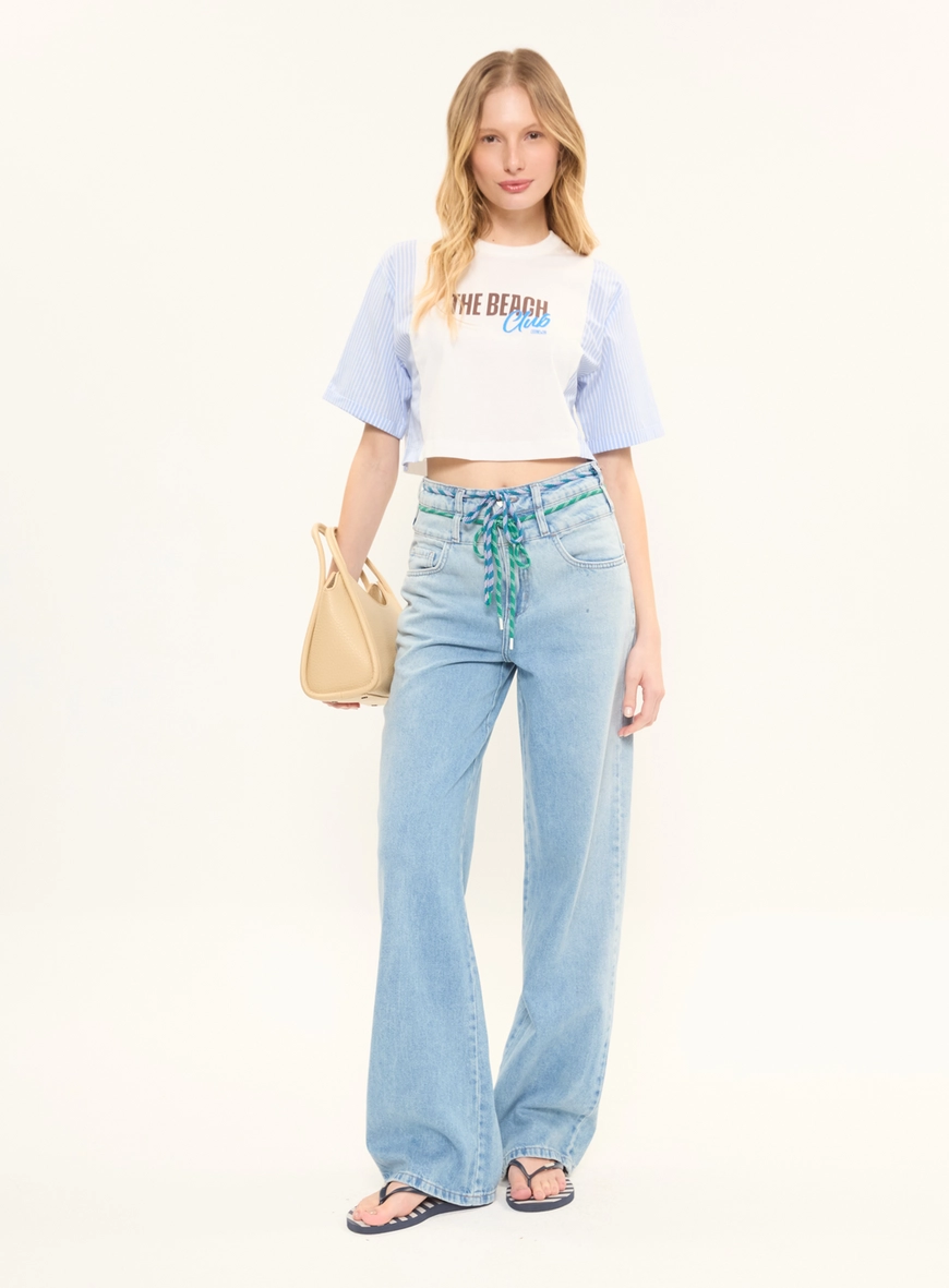 Camiseta Feminina Box Com Estampa Listrada Branco 5
