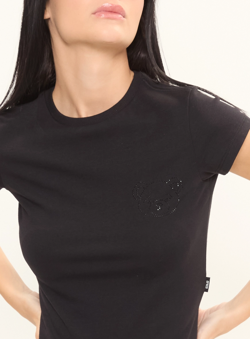 Camiseta Feminina Baby Look Com Aplicação Preto 3