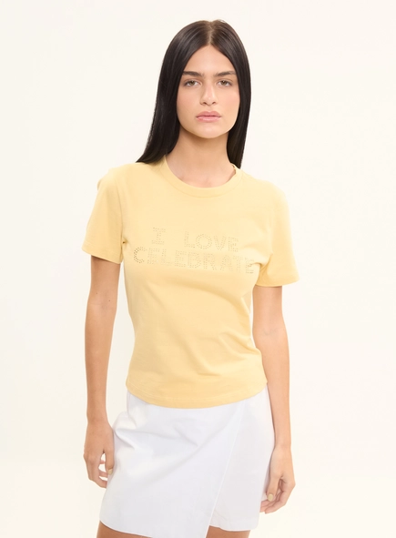 Camiseta Feminina Slim I Love Celebrate Em Strass