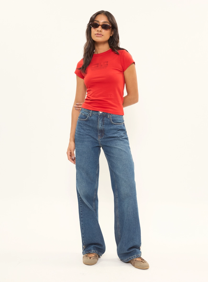 Camiseta Feminina Baby Look Com Estampa Vermelho 5