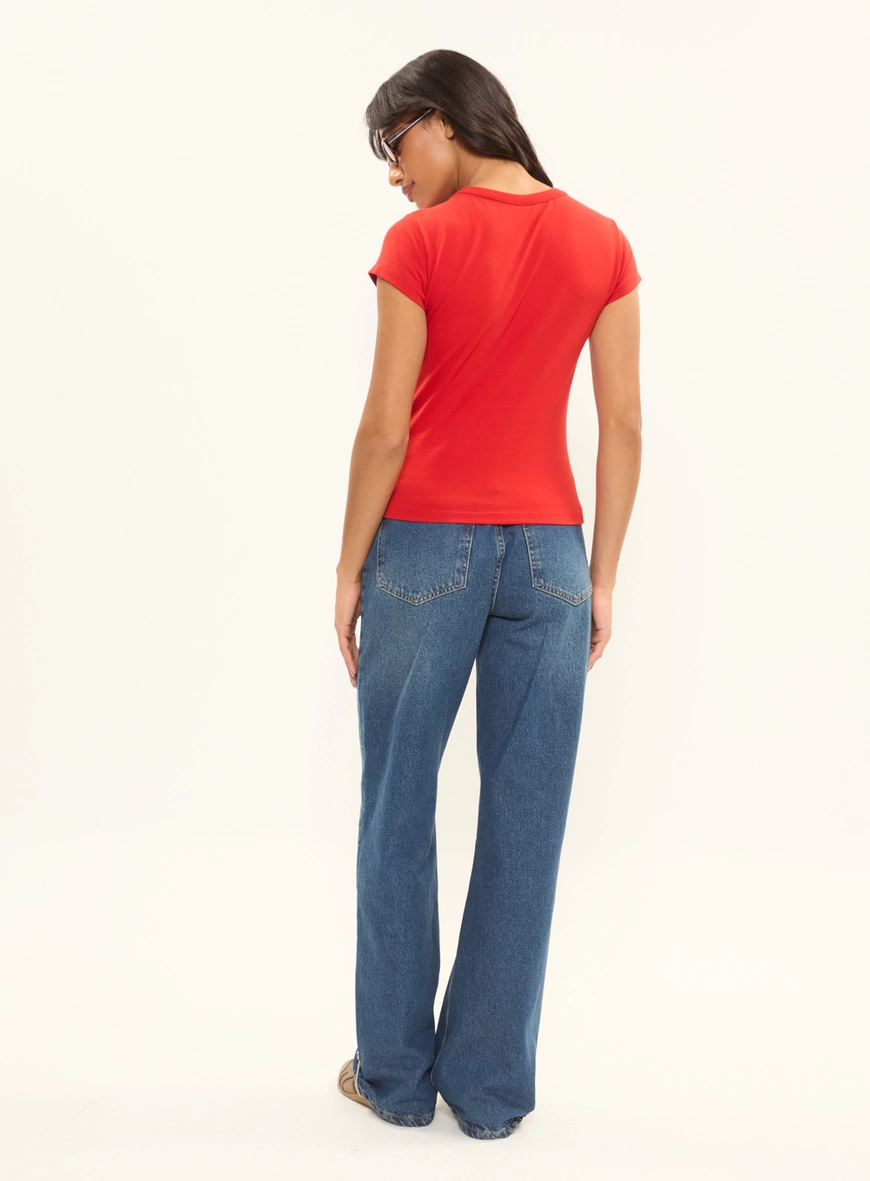Camiseta Feminina Baby Look Com Estampa Vermelho 4