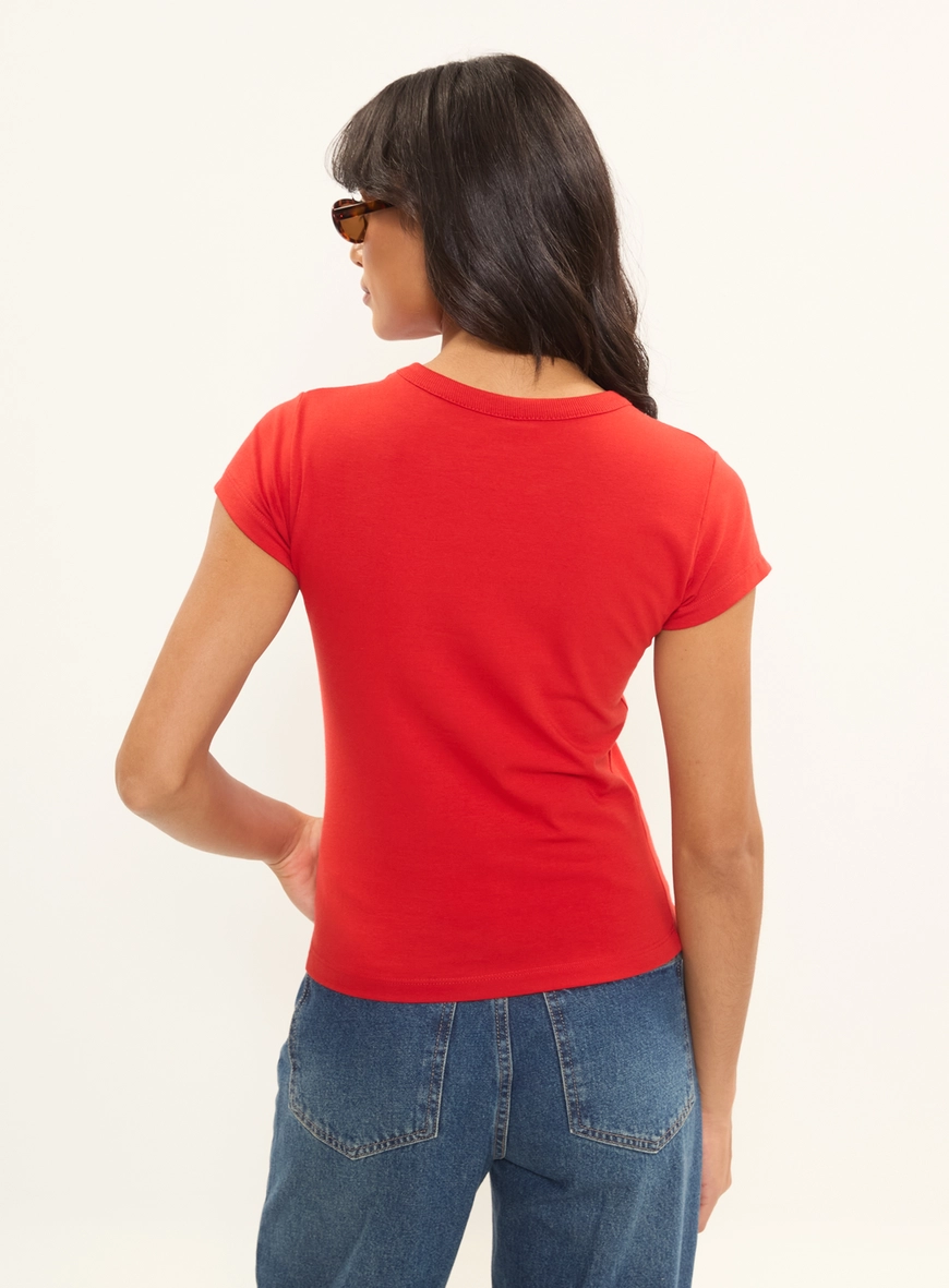 Camiseta Feminina Baby Look Com Estampa Vermelho 2