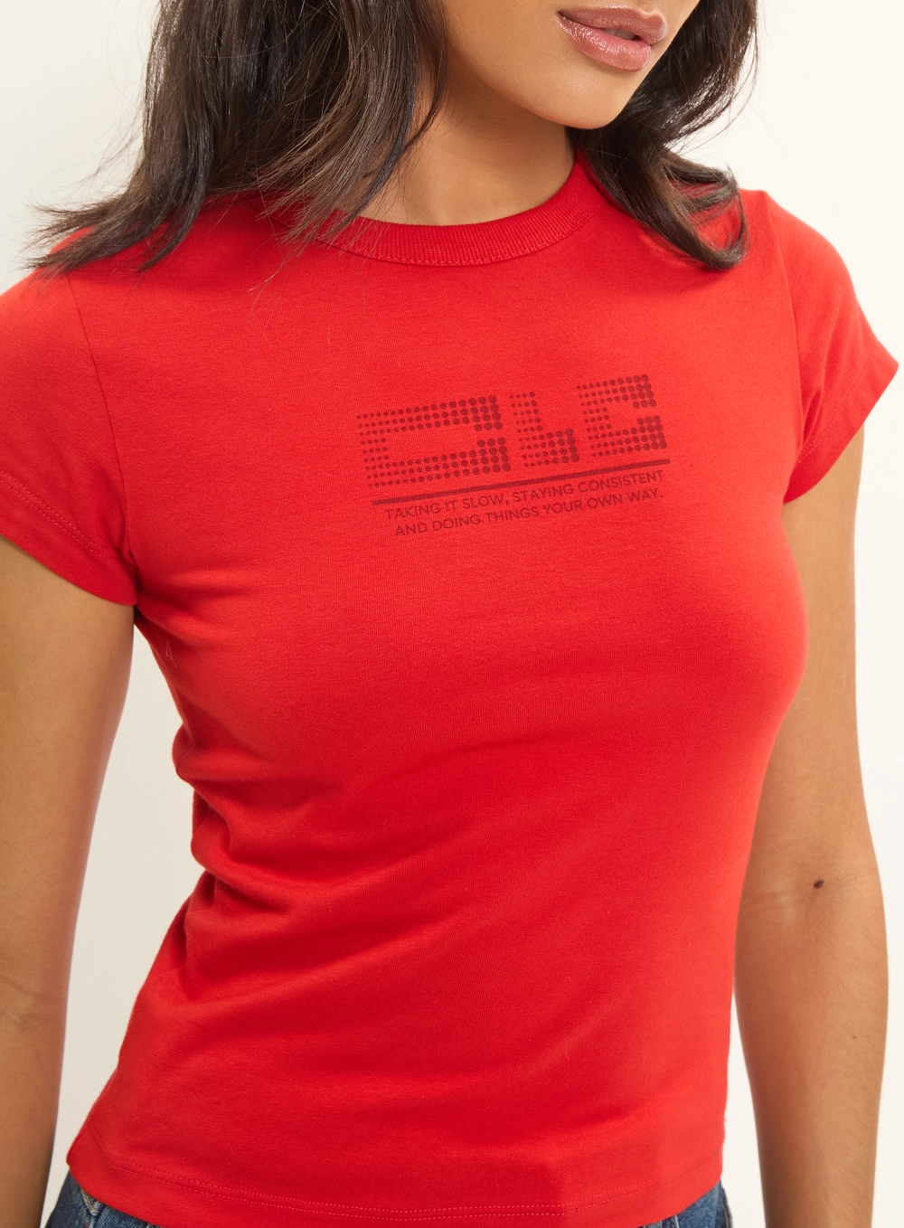 Camiseta Feminina Baby Look Com Estampa Vermelho 3