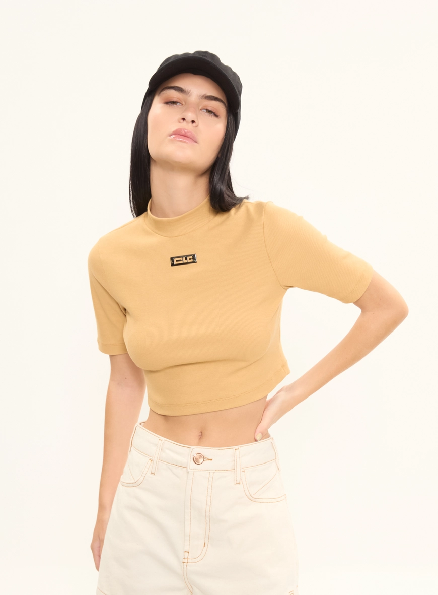 Blusa Slim Canelada Com Gola Alta Amarelo 1