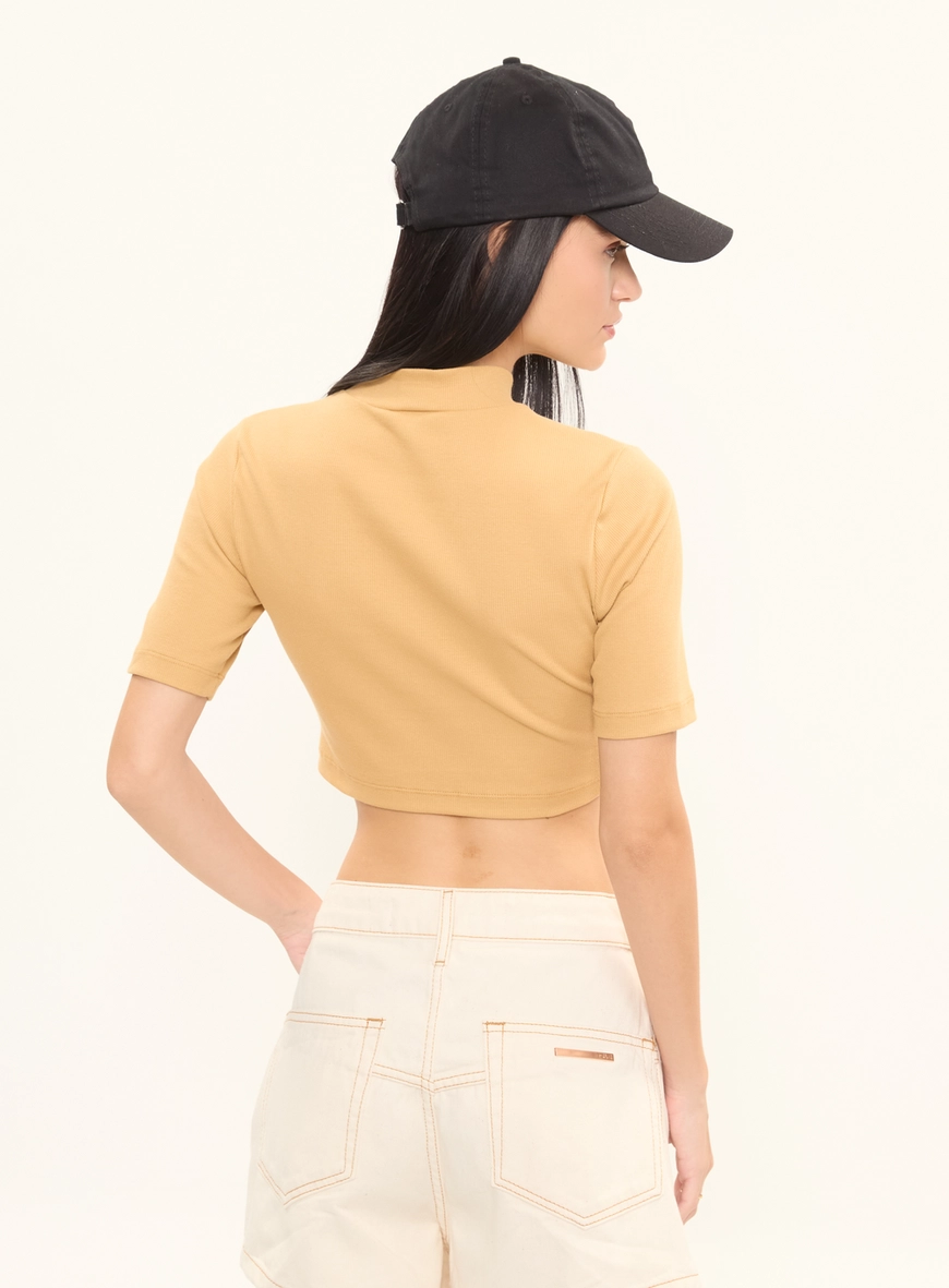 Blusa Slim Canelada Com Gola Alta Amarelo 2