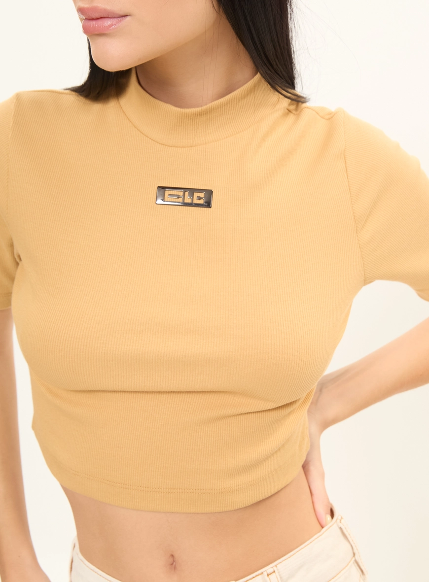 Blusa Slim Canelada Com Gola Alta Amarelo 3