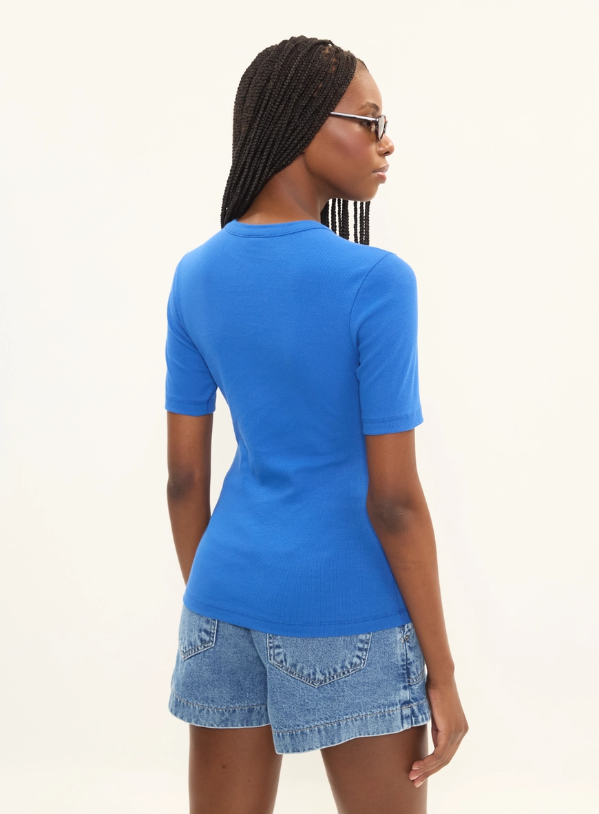 Blusa Slim Canelada Manga Curta Azul 2