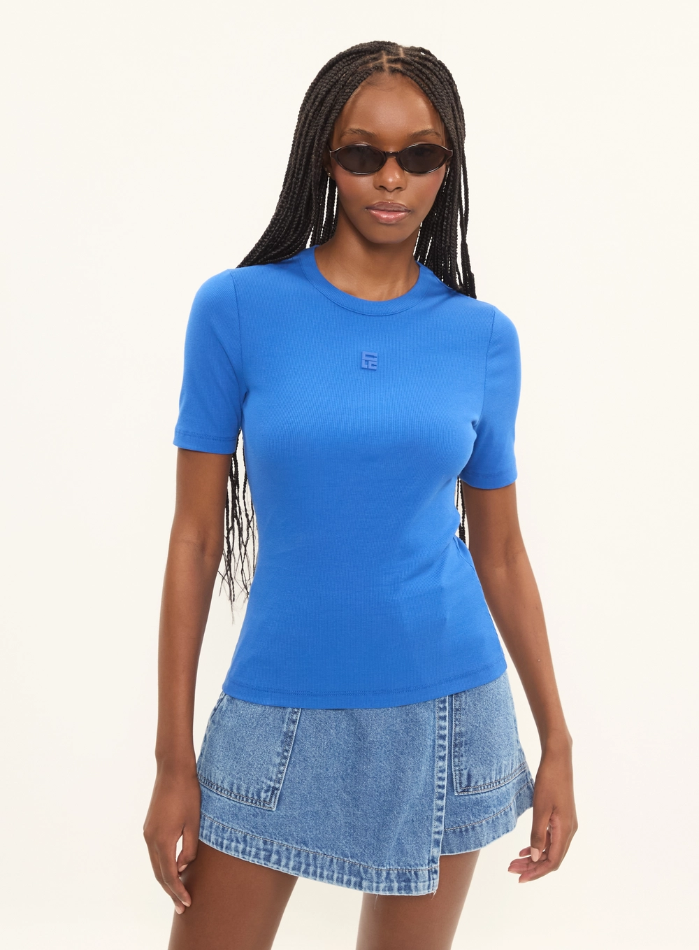 Blusa Slim Canelada Manga Curta Azul 1