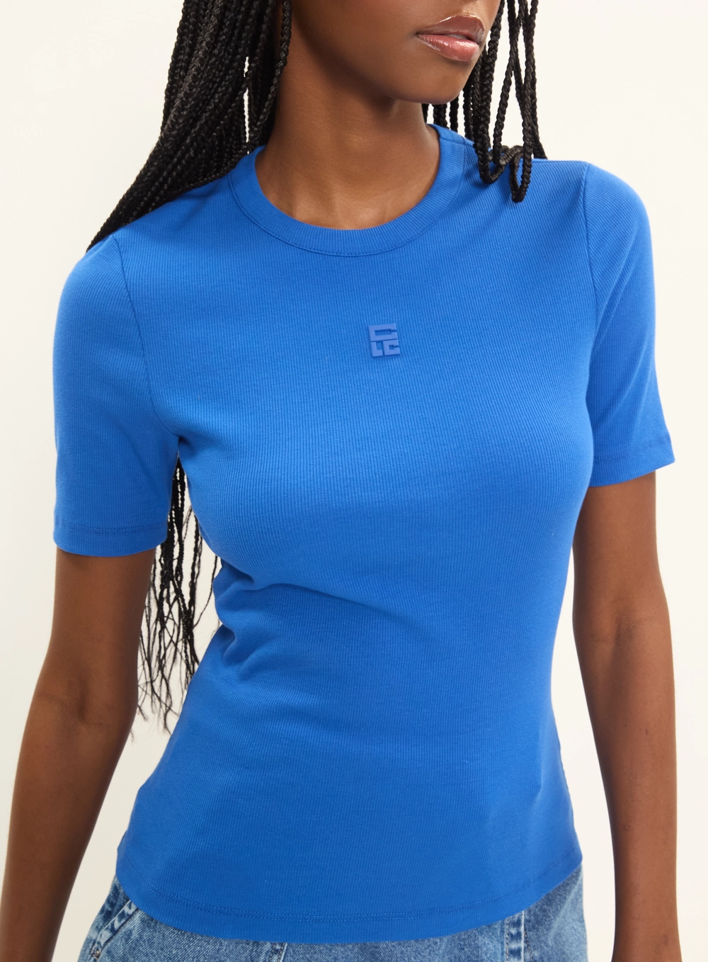 Blusa Slim Canelada Manga Curta Azul 3