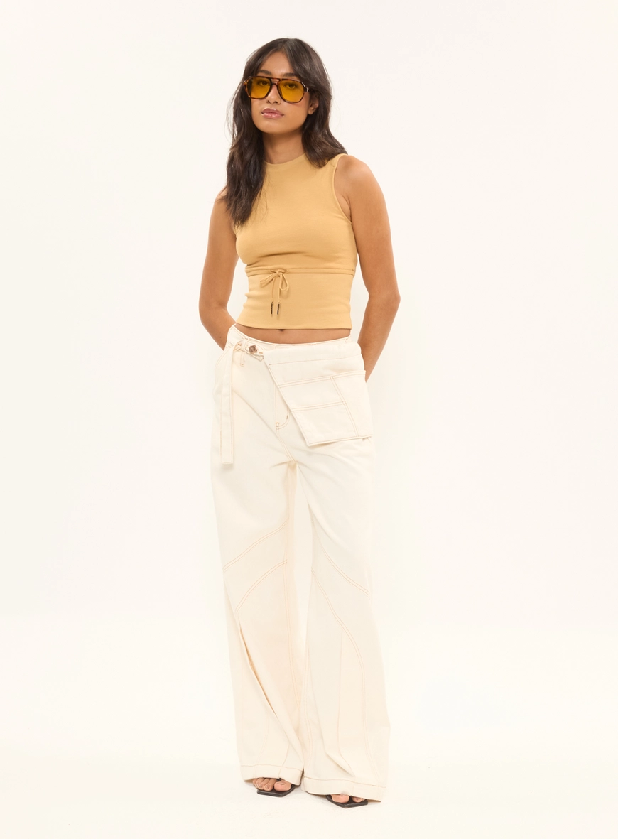 Blusa Slim Canelada Com Amarração Na Cintura Amarelo 5