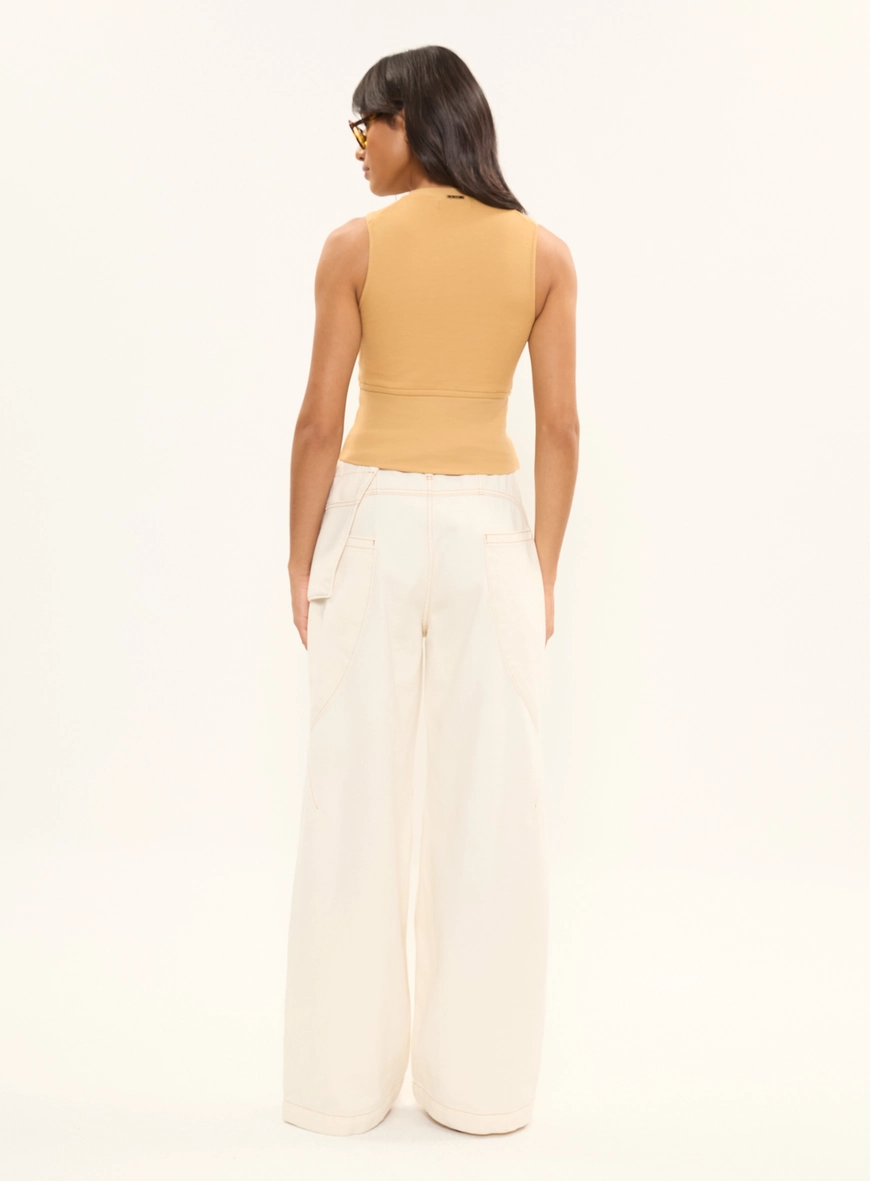 Blusa Slim Canelada Com Amarração Na Cintura Amarelo 4
