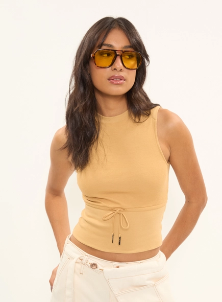 Blusa Slim Canelada Com Amarração Na Cintura