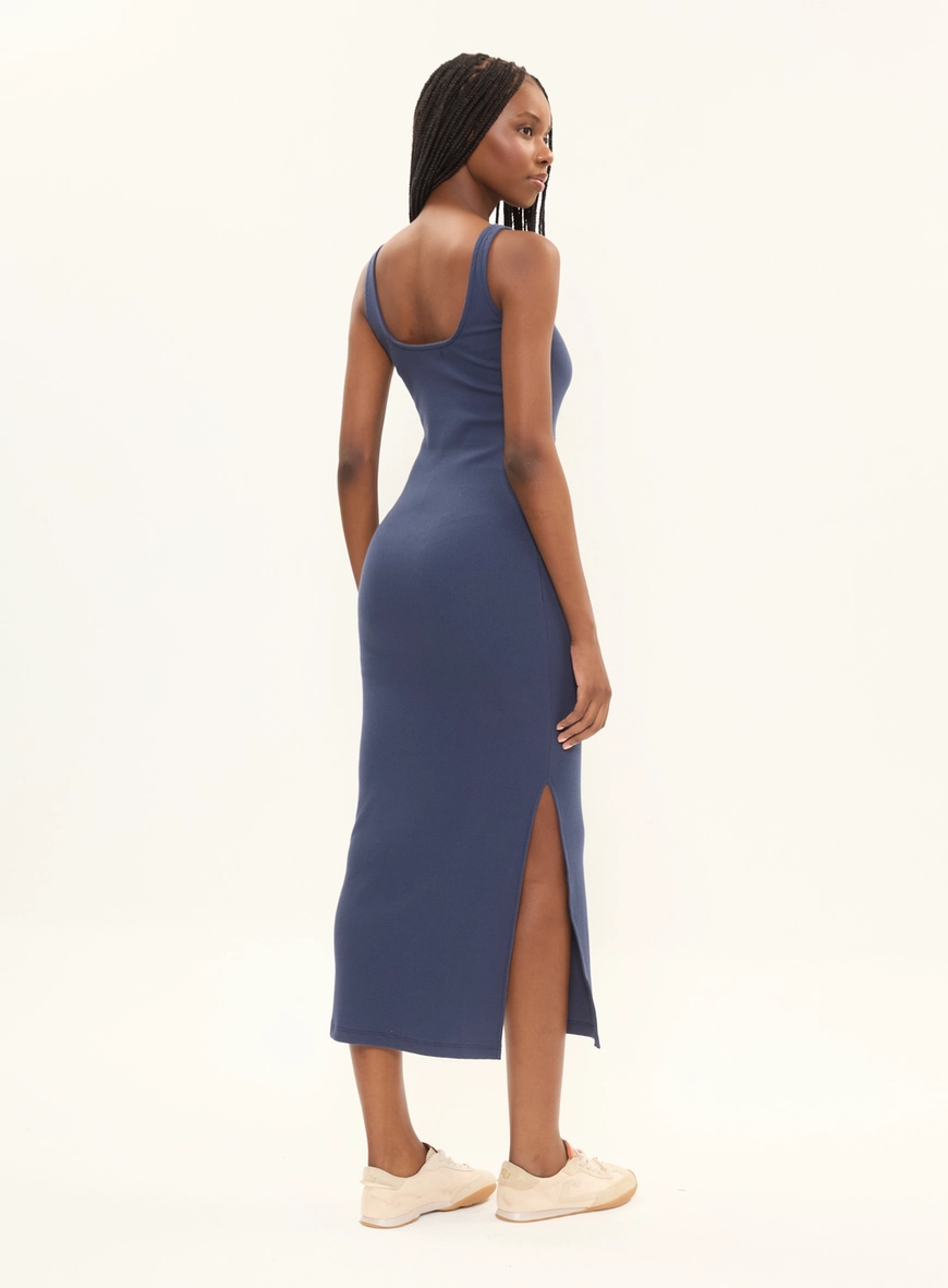 Vestido Midi Slim Com Fenda Azul 2