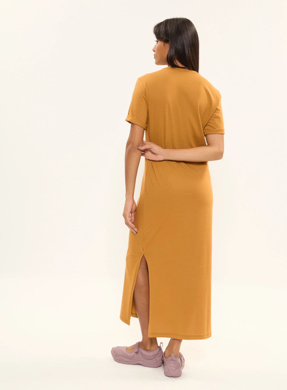 Vestido Midi Com Fendas Marrom 2