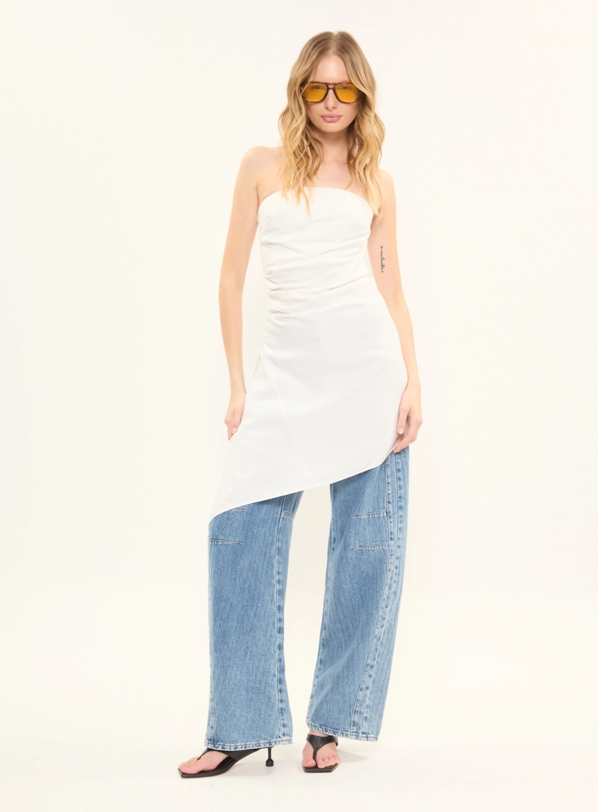 Vestido Curto Slim Tomara Que Caia Assimétrico Off Shell 1